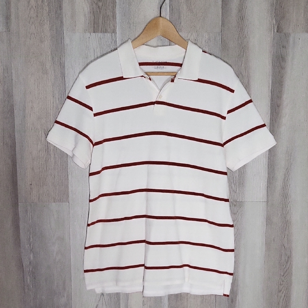 J Crew Mens Large Polo Striped Collar Short Sleeve Cotton Preppy Classic